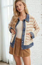 Denim Contrast Striped Sweater Jacket