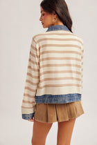 Denim Contrast Striped Sweater Jacket