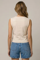 Surplice Hem Drop Shoulder Tank - Beige