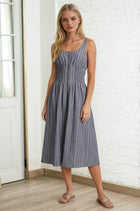 Zip Front Scoop Neck Midi Dress