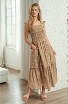 Daisy Embroidered Ruffle Strap Maxi Dress
