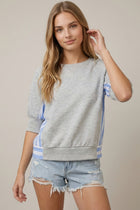Terry & Stripe Mix Sweatshirt Top