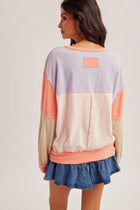 Color Block V-Neck Sweatshirt Top - Blush Pink/Coral