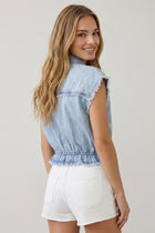 Frayed Denim Drawstring Top