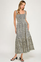 Geo Print Square Neck Maxi Dress