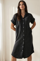 Crinkle Texture Button Down Shirt Dress