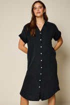 Crinkle Texture Button Down Shirt Dress