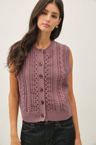 Cable Knit Button Up Sweater Vest
