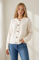 Wood Button Front Cardigan Sweater