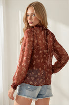 Floral Print Textured Tie Back Closure Top