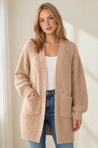 Chunky Knit Balloon Sleeve Cardigan - Camel