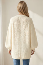 Chunky Knit Balloon Sleeve Cardigan - Ivory