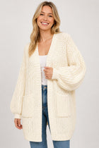 Chunky Knit Balloon Sleeve Cardigan - Ivory