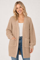 Chunky Knit Balloon Sleeve Cardigan - Camel