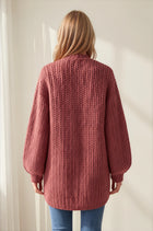 Chunky Knit Balloon Sleeve Cardigan - Rose
