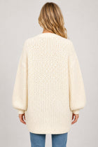 Chunky Knit Balloon Sleeve Cardigan - Ivory