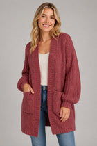 Chunky Knit Balloon Sleeve Cardigan - Rose