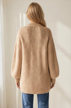 Chunky Knit Balloon Sleeve Cardigan - Camel