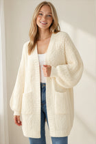 Chunky Knit Balloon Sleeve Cardigan - Ivory