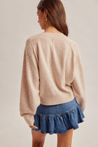 Lace Textured Sleeve Henley Knit Sweater - Blush