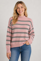 Thin Stripe Mock Neck Sweater
