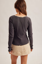Lace Detail Scoop Neck Long Sleeve Top - Ash