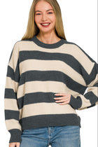 Striped Drop Shoulder Sweater - Charcoal