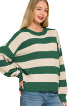 Striped Drop Shoulder Sweater - Hunter Green