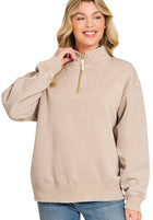 Gold Zip Front Acid Wash Sweatshirt - Ash Mocha