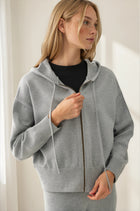 Ribbed Knit Zip-Up Hoodie