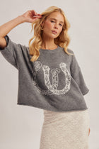 Horse Shoe Jacquard Short Sleeve Sweater