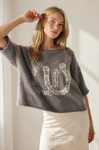 Horse Shoe Jacquard Short Sleeve Sweater