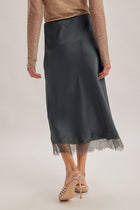 Lace Hem Satin Midi Skirt