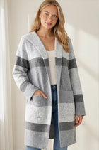 Hooded Striped Cardigan - Grey