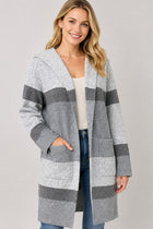 Hooded Striped Cardigan - Grey