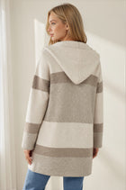 Hooded Striped Cardigan - Mocha