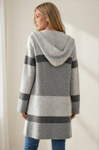 Hooded Striped Cardigan - Grey