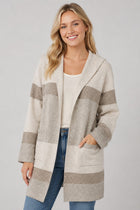 Hooded Striped Cardigan - Mocha