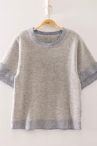 Ribbed Trim Short Sleeve Sweater