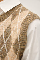 Layered Argyle Sweater Vest Button Down Top
