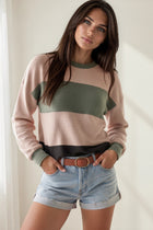 Round Neck Color Block Long Sleeve Top