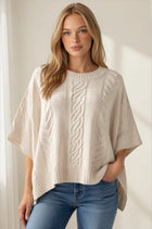 Cable Knit Poncho Short Sleeve Sweater