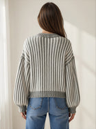 Ribbed Balloon Sleeve Sweater - Grey