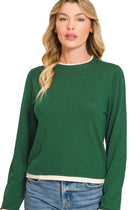 Contrast Trim Layered Sweater - Hunter Green