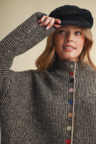 Striped Sweater Cardigan W Colorful Buttons