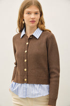 Stripe Shirt Button Front Layered Cardigan