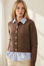Stripe Shirt Button Front Layered Cardigan
