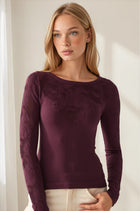 Floral Lace Yoke Ribbed Top - Raisin