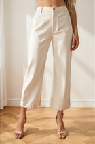 Wide Leg Faux Leather Pants - Beige