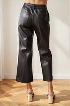 Wide Leg Faux Leather Pants - Black